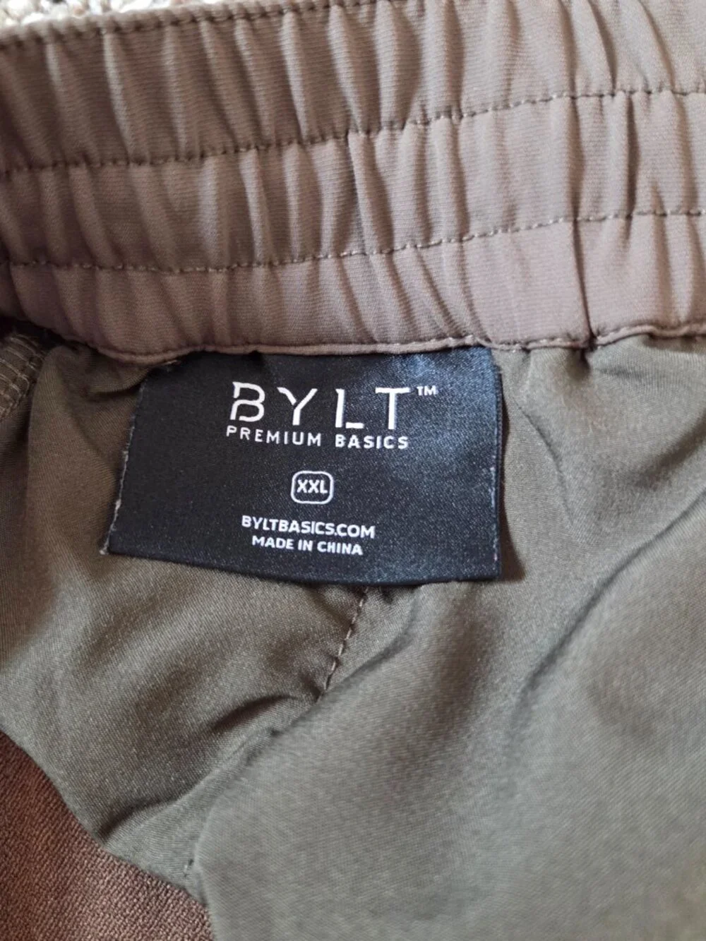 BYLT Premium Basics Men's XXL Tech Nylon Tapered Jogger Pants Fawn Zip Pockets